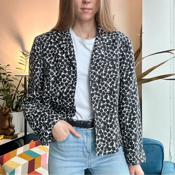 Lafayette 148 Cotton Silk Black White Geometric Circles Blazer XL (16) - Picture 3 of 14